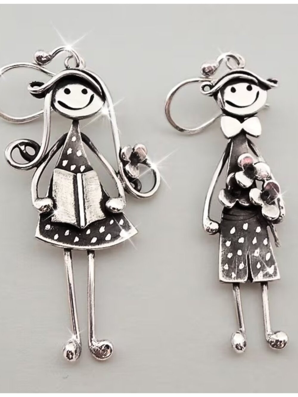 Earrings Boy & Girl Bringing Flower/Card to Mom Pendant Earrings w/French Hook